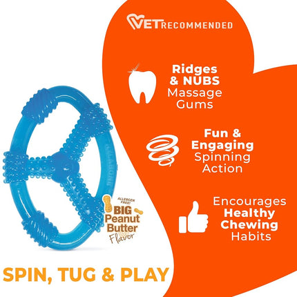 Nylabone Spin Tug & Play Puppy Chew Toy for Teething - Puppy Supplies - Peanut Butter Flavor, Medium/Wolf (1 Count)