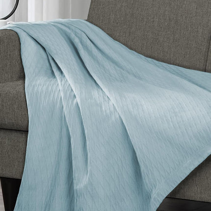 Superior 100% Cotton Thermal Blanket, Soft and Breathable Cotton for All Seasons, Bed Blanket and Oversized Throw Blanket with Luxurious Diamond Weave - King Size, Aqua