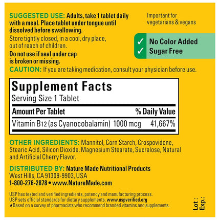 Nature Made Vitamin B-12 1000 MCG Sublingual, 50 Count