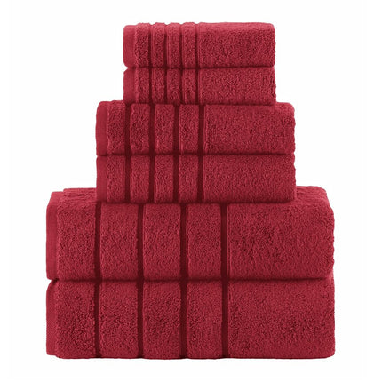 Elegant Comfort 4 Lines Viscose Stripe 6-Piece Premium Towel Set - 100% Turkish Cotton High Absorbent Luxury Bathroom Towels – Includes 2 Washcloths, 2 Hand Towels and 2 Bath Towels Set, Burgundy
