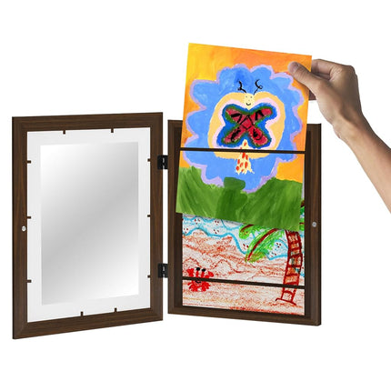 Americanflat Kids Artwork Display Frame Changeable (Walnut) - Magnetic Door Holds 100 Art Pieces - A4 Size Display with Mount or 10x12.5 Without Mount - My Mini Masterpiece
