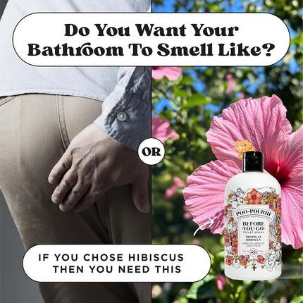 Recharge de vaporisateur de toilettes avant utilisation Poo-Pourri, Hibiscus Tropical, 473 ml, Jusqu'à 800 utilisations, Désodorisant de salle de bain avec huiles essentielles pour la maison ou le travail, Parfum Hibiscus, Abricot et Agrumes