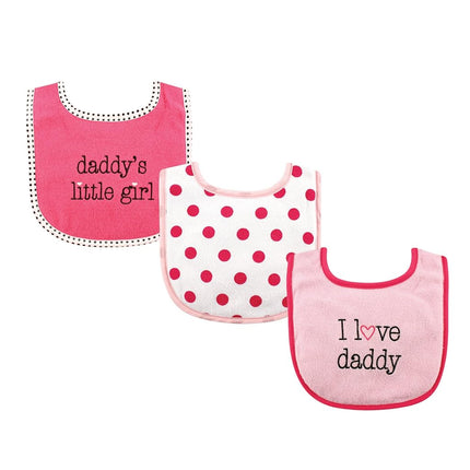 Luvable Friends 3 Piece Drooler Bibs with Fiber Filling for Girls, I Love Daddy