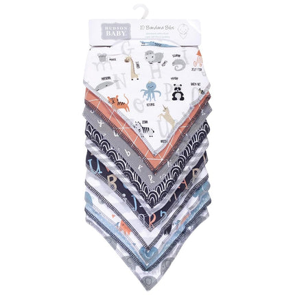 Hudson Baby Unisex Baby Cotton Fleece Bandana Bibs, Alphabet, One Size