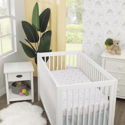 Disney Winnie The Pooh Hello Sunshine Grey & White Cloud Nursery Fitted Crib Sheet with Piglet & Tigger, Grey, White, 28x52 Inch (Pack of 1)