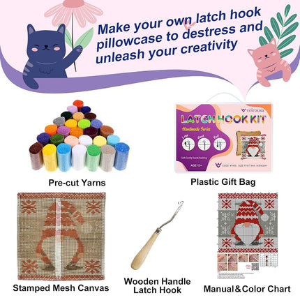 veirousa Ladybug Flowers Latch Hook Kits for Adults Kids Beginners Insects Latch Hook Pillow Kit Animals Pre-Printed Latch Hook Rug Kits Cross-Stitch Cushion for Home Sofa Decoration 17x17 in.