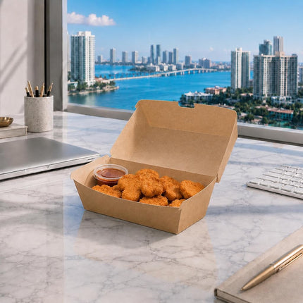 Restaurantware Hot Dog Box 100 Count 6.7 x 3.54 x 3.46 Inches Paper Kraft Rectangular Food Container Tab-Lock Sandwich Clamshell Grease-Resistant Kraft