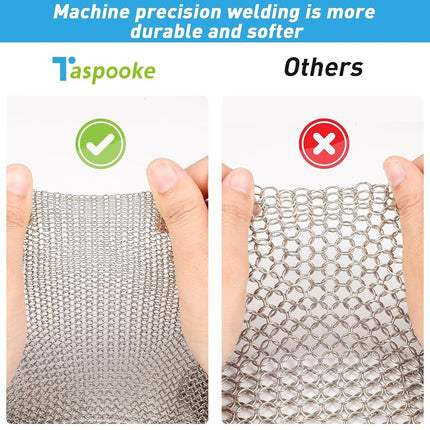 Cast Iron Scrubber, 316L Stainless Steel Fine Mesh Scraper, Upgraded 3.8mm Chainmail Scrubber, for Pre-Seasoned Pot Dutch Oven Waffle Maker Cast Iron Skillet Pan Glass Container (16''x16'')