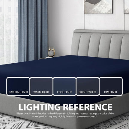Cathay Luxury Silky Soft Polyester Single Fitted Sheet, Twin Size, Navy Blue