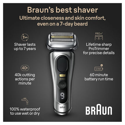 Braun Series 9 9517s PRO+ Electric Razor for Men, 5 Pro Shave Elements & Precision Long Hair ProTrimmer, Charging Stand, Braun�s Best for Smooth Skin, Wet & Dry Electric Razor with 60min Runtime