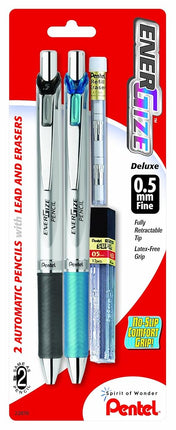Pentel EnerGize Automatic Pencil with Lead and Erasers, 0.5mm, Assorted, (PL75LEBP2)