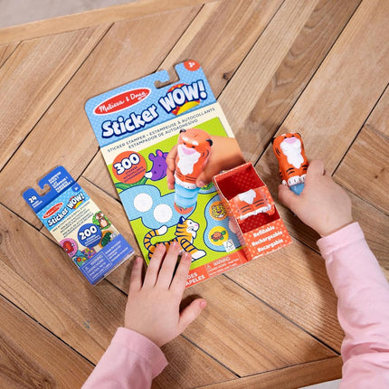 Melissa & Doug Sticker WOW Tiger Bundle: 24-Page Activity Pad, Sticker Stamper, 500 Stickers, Arts and Crafts Fidget Toy Collectible Character