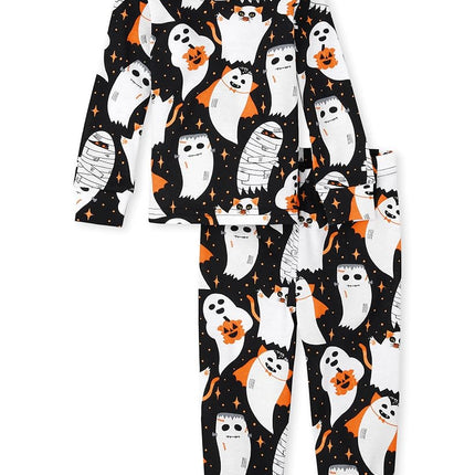 The Children's Place,Family Matching Christmas Holiday Pajamas Sets, Snug Fit 100% Cotton, Adult, Big Kid, Toddler, Baby,Baby & Toddler - PJ Set,HLWN BLK Ghost,3-6 Months