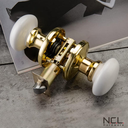 NCL White Door Knobs, Keyless Door Handles, Porcelain Door Levers, Interior Bath Door Knob