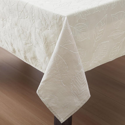 Laura Ashley Tablecloth Raised Woven Embroidered Jacquard Fabric, Wrinkle Resistant for Dining, Holiday, Party, Wedding or Banquet, 60" x 144", Maple Taupe