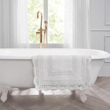 Laura Ashley Crochet Cotton 24x40 Bath Rug, Creamy White