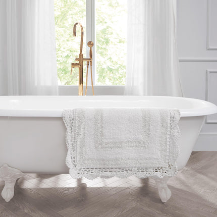 Laura Ashley Crochet Cotton 24x40 Bath Rug, Creamy White
