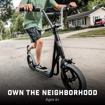 Mongoose Expo Kick Scooter, BMX-Style Handlebar & Brake Cable Rotor, For Riders Ages 6 and Up, Rear Axle Pegs, 12-Inch Air Tires, Max. Weight of 175 lbs., Pink/Black