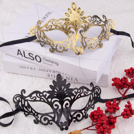 FEQO 32 Pieces Masquerade Masks Vintage Antique Party Mask Venetian Black, Gold, Silver, Copper FA-22-023