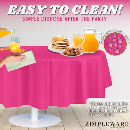 ZIMPLEWARE Premium Hot Pink Plastic Table Cloth Disposable (6 Pack) Round Tablecloth (84in) Party Table Cloths Disposable, Perfect Table Cloth Round Cover for Any Table Up to 6 Feet