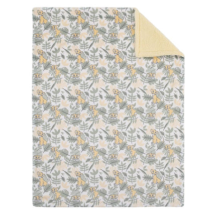 Disney Lion King Simba Yellow, Green, and White Jungle Leaves Super Soft Baby Blanket with Sherpa Back