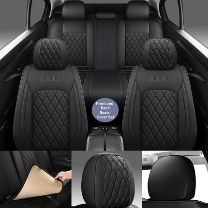 Juego de fundas y cojines de piel sintética ejecutiva Tapha, transpirables y resistentes al agua, ajuste universal para coche, SUV y camión (asientos delanteros y traseros, negro) (TAP-01-B1)