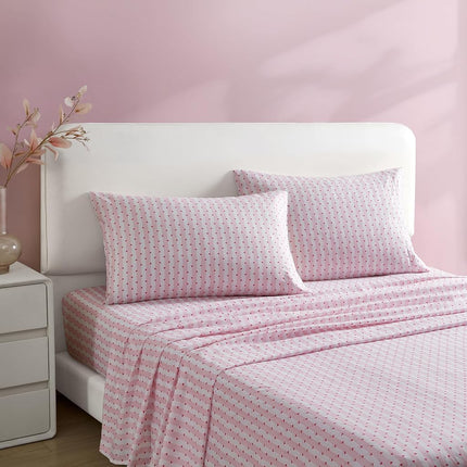 Betsey Johnson - King Sheets, Silky & Lightweight Bedding, Fade & Wrinkle Resistant (Wonderland Stripe Pink, King)