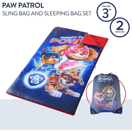 Nickelodeon Paw Patrol The Mighty Movie, Chase,Skye, and Marshall 2 Piece Drawstring Sling Carry Bag with Sleeping Slumber Bag,30"x54"