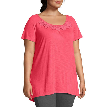 Just My Size Women's Plus-Size Slub Crochet Trim Tunic, Briny Pink, 2X