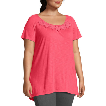 Just My Size Women's Plus-Size Slub Crochet Trim Tunic, Briny Pink, 2X