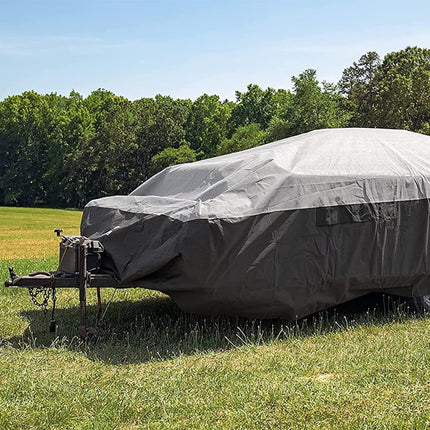 Camco ULTRAGuard 12 to 14' Pop Up RV Camper Cover with Secure Cinching Straps, Zippered Entry Doors, and Covered Air Vents, Gray