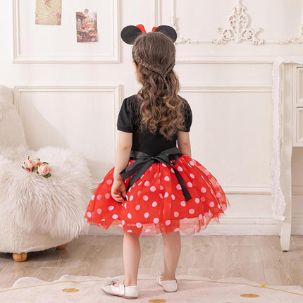 Dressy Daisy Baby Girl Costume Polka Dots Fancy Dress Up with Mouse Ears Headband Birthday Party Outfit Size 00-0, Red