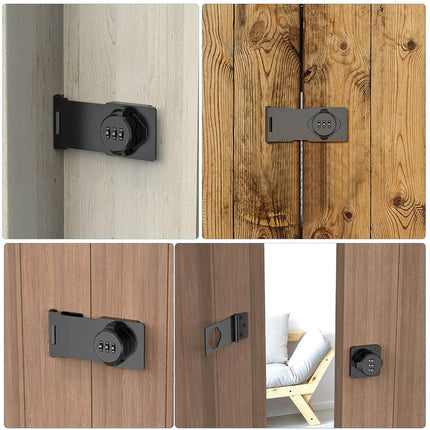 MeBantoo Household Cabinet Password Hasp Locks, Cabinet Locks with Combination, Door Security Slide Latch for Small Barn Doors, Bathroom, Outdoor, Garden (4 Pack Black)