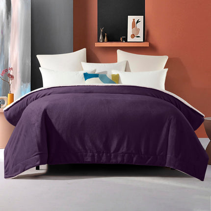 Elegant Comfort Ultra Soft Reversible Flannel Sherpa Blanket - Cozy Silky Fleece Throw for Couch, Bed - Plush Fuzzy Warm Winter Blanket for Gift, Twin XL, Purple