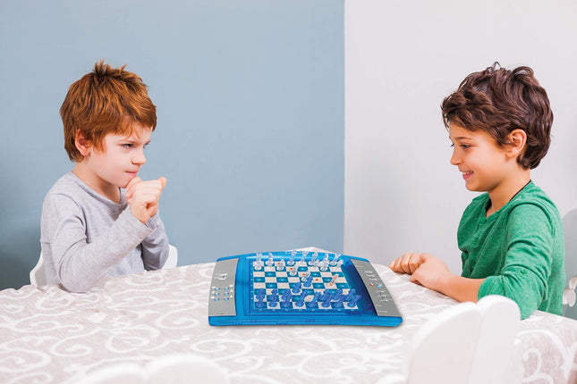 Lexibook CG1300 Chessman Elite Juego de ajedrez electrónico interactivo, 64 niveles de dificultad, LED, funciona con pilas, Negro/Blanco