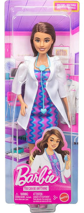 Barbie Careers Doctor Fashion Doll Wearing Removable Look with White Coat, Dress & Shoes, Plus Stethoscope Accessory, JKF76