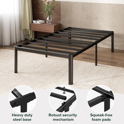 Zinus Twin Bed Frame – Van 16 Inch Bed Frame with Steel Slat Support, Heavy Duty Metal Construction, Easy Assembly, No Box Spring Needed – Platform Bed Frame with Underbed Storage, 5-Year Warranty