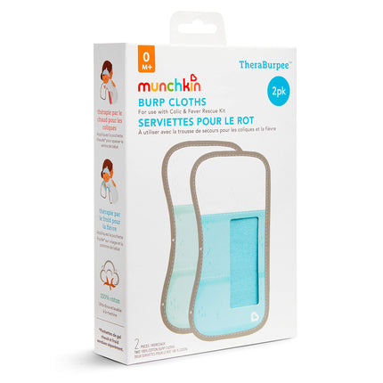 Munchkin® TheraBurpee: Paño para eructos, paquete de 2, con bolsillos incorporados, para usar con el kit de rescate para cólicos y fiebre, 1 azul, 1 menta, 2 unidades (paquete de 1)