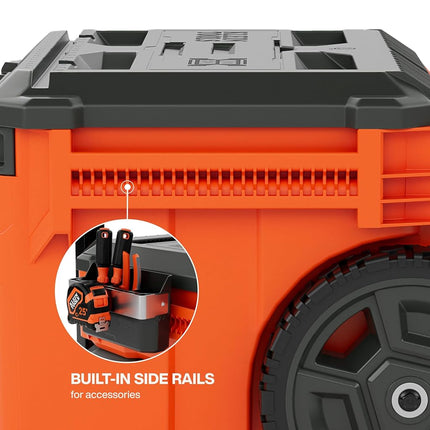 Klein Tools 54100MBX MODbox Rolling Tool Box, Heavy Duty Portable Tool Organizer with Side Mounting, 10-Inch Rubber Wheels, Removable Handle, Deep Stackable Set