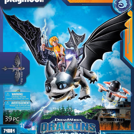 PLAYMOBIL DreamWorks Dragons 71081 Dragons: The Nine Realms - Thunder & Tom, Dragon Figure with Shooting Function and Light Effects, Toy for 4+ Year Olds