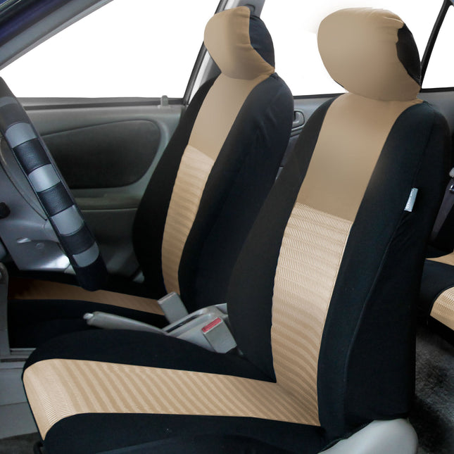 FH GROUP Car Seat Covers Front Set 3D Air Mesh -Seat Covers for Low Back Car Seats with Removable Headrest, Universal Fit, Automotive Seat Cover, Airbag Compatible Car Seat Cover for SUV, Sedan Beige