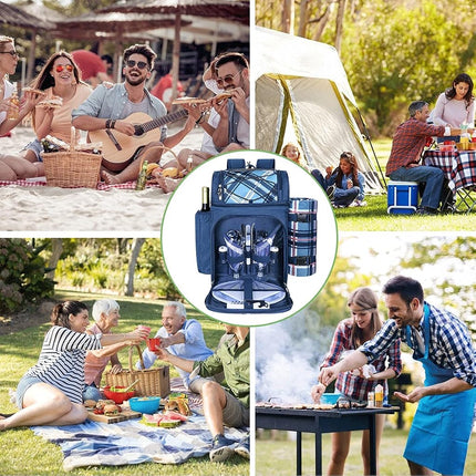 Hap Tim Picnic Basket Backpack for 2 Person with 2 Insulated Cooler Compartment, Wine Holder, Fleece Blanket, Cutlery Set, Gifts Ideals for Wedding, White Elephant, Bridal Showers, Christmas