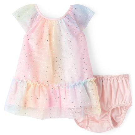 The Children's Place Baby Girls' and Toddler Short Sleeve Dressy Dresses, Bright Pink Rainbow, 3-6 Months