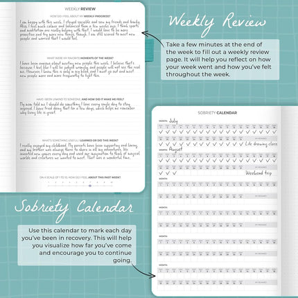 Clever Fox Addiction Recovery Journal, Daily Sobriety Planner A4 Turquoise