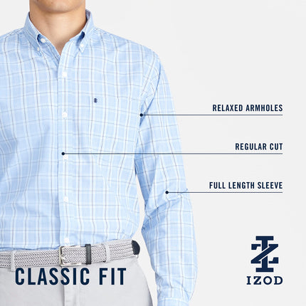 Izod Men's Performance Comfort Long Sleeve Plaid Button Down, Estate Blue, XXL