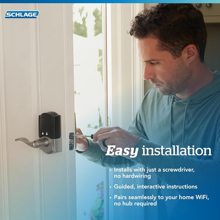 Schlage FE789WBCEN622LAT Encode Century WiFi Latitude Lever Smart Keyless Entry Touchscreen Door Lock, Matte Black