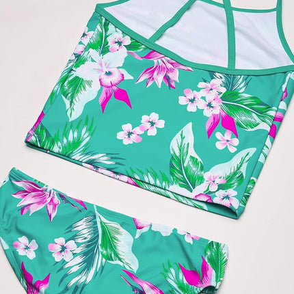 Kanu Surf Fille Maillot de bain 2 pièces tankini avec bande Melanie Beach Sport, Alania Floral Vert, 12