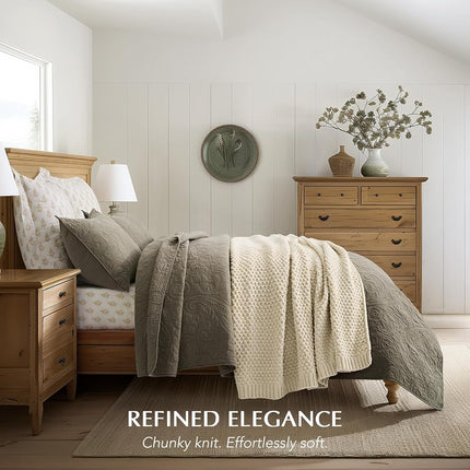 Manta de punto de chenilla gruesa EVERGRACE para sofá, mantas suaves y lujosas de punto musgo para cama, manta decorativa rústica y acogedora para sofá, todas las estaciones, beige, 152 x 203 cm