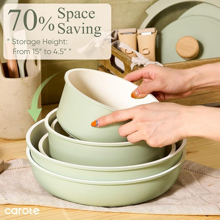 CAROTE 11pcs Pots and Pans Set, Nonstick Cookware Set Detachable Handle, Induction Kitchen Cookware Sets Non Stick with Removable Handle, RV Cookware Set, Oven Safe, Green