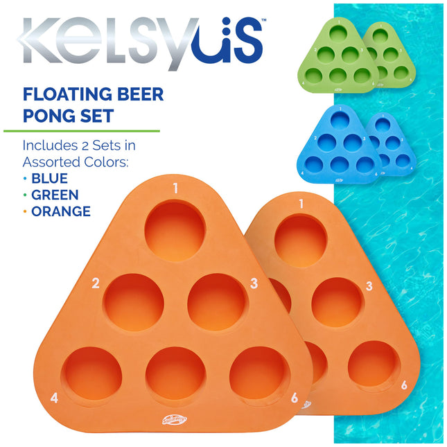 SwimWays Kelsyus Floating Beer Pong Adult Drinking Game Set, Color May Vary